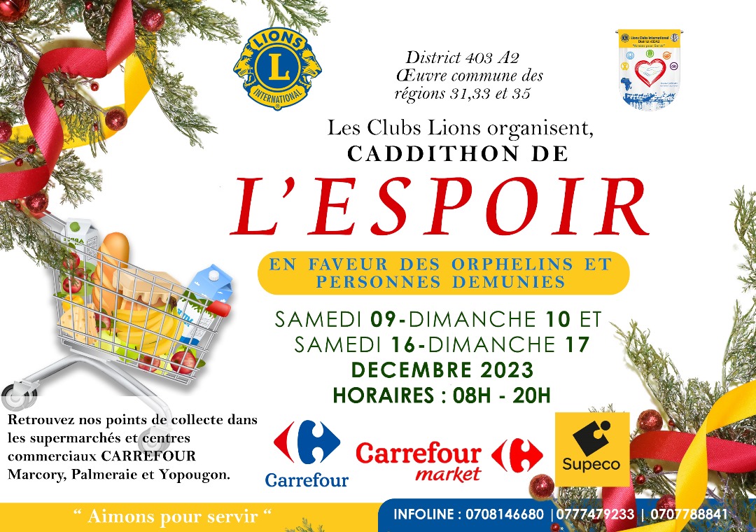 Rejoignez le Mouvement de Solidarité avec Carrefour et Les Clubs Lions pour « Le Caddithon de l’Espoir »
